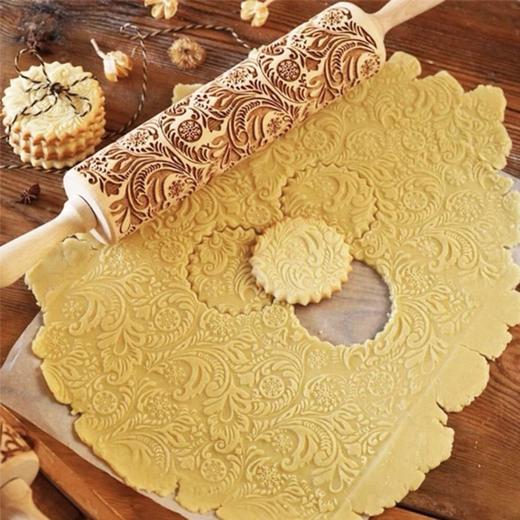 压花擀面杖作品饼干用 实木雕刻印花擀面棒卡通宫廷花纹擀面杖 商品图6