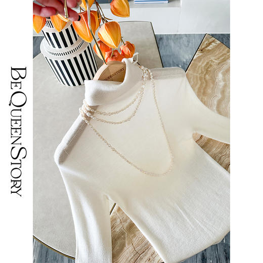 BeQueenStory 轻奢高端长袖修身半高领秋冬时尚洋气打底衫2023新 商品图2