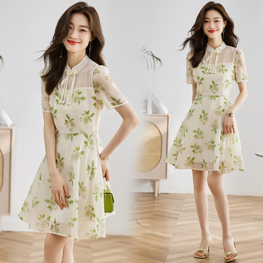 国风新中式，盘扣旗袍改良时尚显瘦连衣裙HR-CPYY2378-1 商品图1