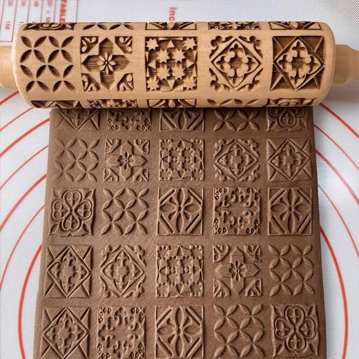 压花擀面杖作品饼干用 实木雕刻印花擀面棒卡通宫廷花纹擀面杖 商品图2