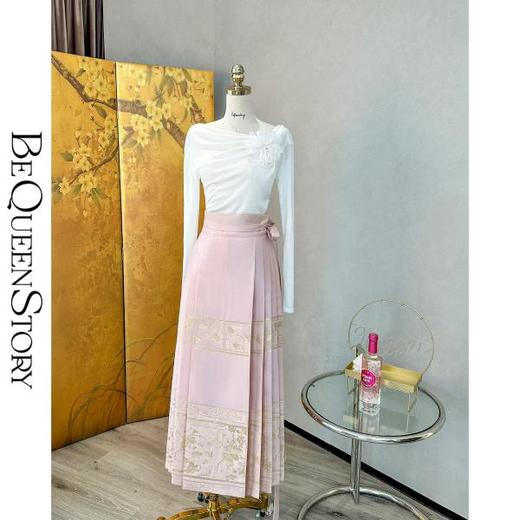 BeQueenStory【锦绣马面裙】国风复古粉色刺绣织金马面半身裙2023新 商品图3