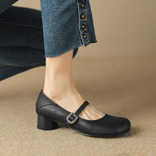 时尚简约，头层羊皮真皮浅口圆头一字带玛丽珍单鞋SSS-S5598 商品图9