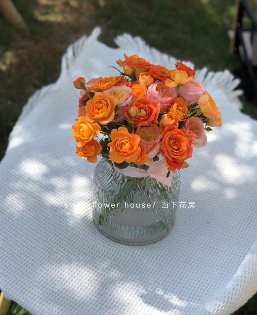 【第一天】长约50-55cm伦敦眼玫瑰8 橙色芭比多头玫瑰1 果汁泡泡2 欢乐颂玫瑰4（小老弟设计） 商品图1