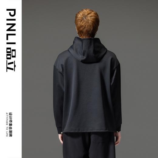 PINLI品立秋季新款男士黑色上衣连帽拼接套头卫衣B233109013 商品图3
