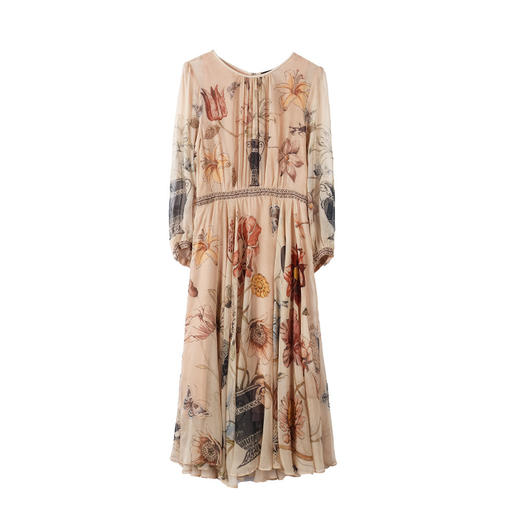 法式气质，印花茶歇裙女秋季新款时尚优雅温柔风甜美圆领长裙AHM-yhfs7611 商品图4