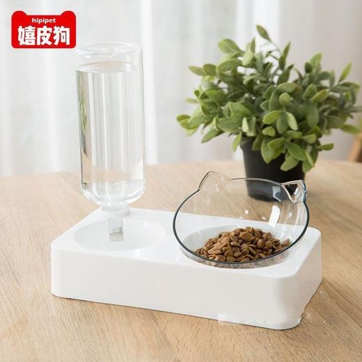 嬉皮狗自动饮水猫脸碗防打翻不湿嘴双碗狗狗水碗猫咪食盆1个 商品图0