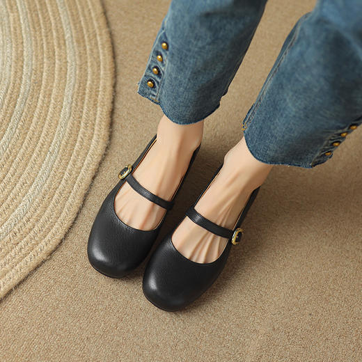 时尚简约，头层羊皮真皮浅口圆头一字带玛丽珍单鞋SSS-S5598 商品图10