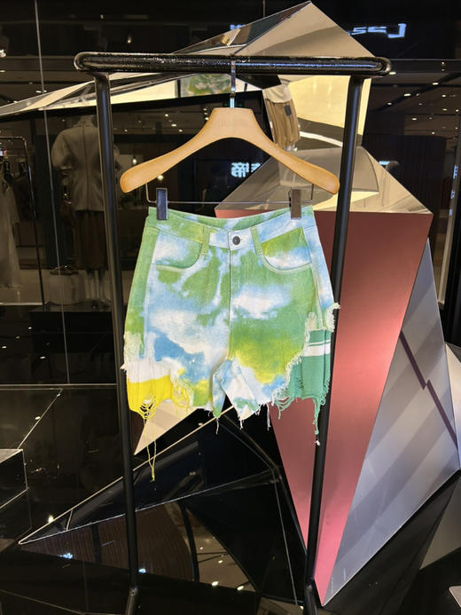 扎染牛仔针织拼接短裤 商品图0