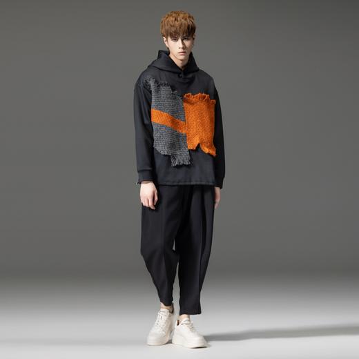 PINLI品立秋季新款男士黑色上衣连帽拼接套头卫衣B233109013 商品图4