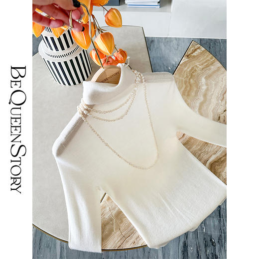 BeQueenStory 轻奢高端长袖修身半高领秋冬时尚洋气打底衫2023新 商品图0