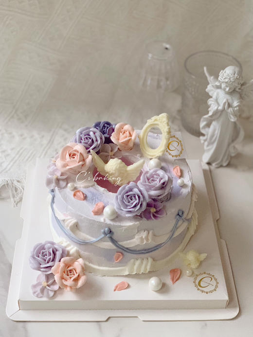 #复古蛋糕#天使在许愿#我们来许愿吧~ 韩式裱花 O款 忌廉蛋糕（默认自提，收费配送请联系客服） 商品图1