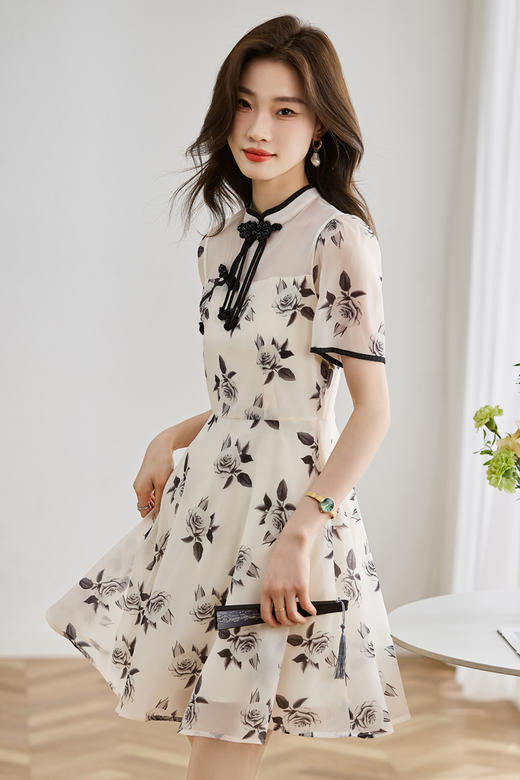 国风新中式，盘扣旗袍改良时尚显瘦连衣裙HR-CPYY2378-1 商品图11