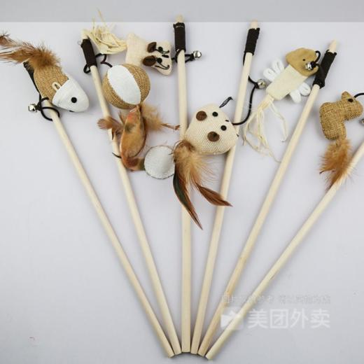 木质麻布木杆逗猫玩具带铃铛猫逗棒 商品图1