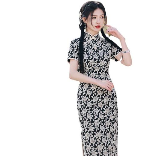 2023春夏新款弹力棉提花中长款改良旗袍连衣裙清新文艺少女年轻款 商品图4