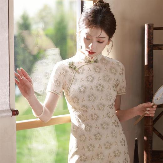 2023夏季新款复合蕾丝短款旗袍连衣裙印花文艺年轻款少女改良旗袍 商品图2