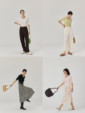 HeyDress法式羊毛针织衫女秋季U领修身打底衫感百搭中袖上衣