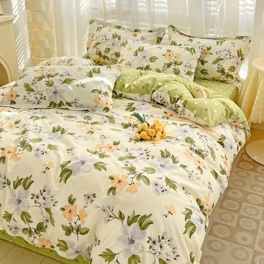 【热卖推荐】自然醒全棉床上四件套100纯棉小清新被套床笠宿舍卡通床单三件套床品NH128 商品图1