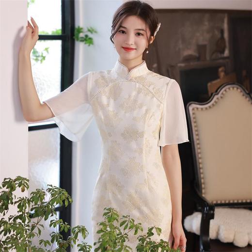 2023春夏款飞飞袖复合蕾丝中长款旗袍仙女裙清新文艺民国风连衣裙 商品图1