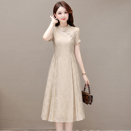 复古连衣裙印花裙中长款妈妈装短袖旗袍裙高腰A字裙QYM-YX-LC23051-Y 商品图1