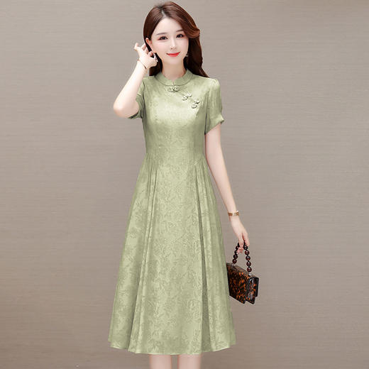 复古连衣裙印花裙中长款妈妈装短袖旗袍裙高腰A字裙QYM-YX-LC23051-Y 商品图0