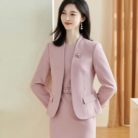 米思阳2026春季新款时尚通勤职场风粉色西装修身长袖开衫外套2493