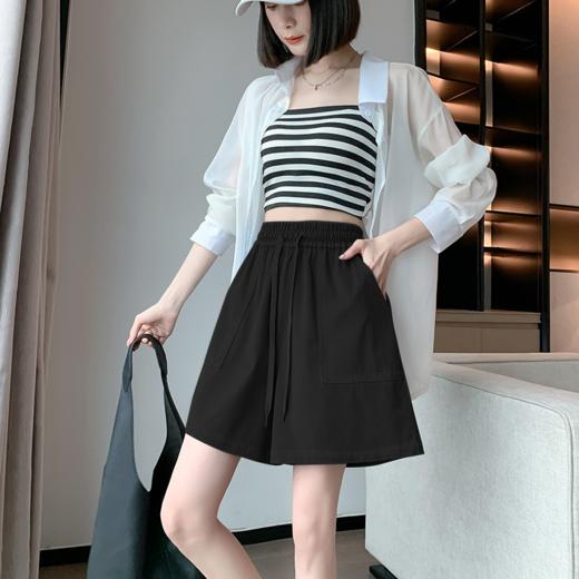 【2023夏季上新】高腰天丝牛仔短裤女 时尚百搭显瘦遮肉短裤 小个子阔腿直筒热裤 商品图6