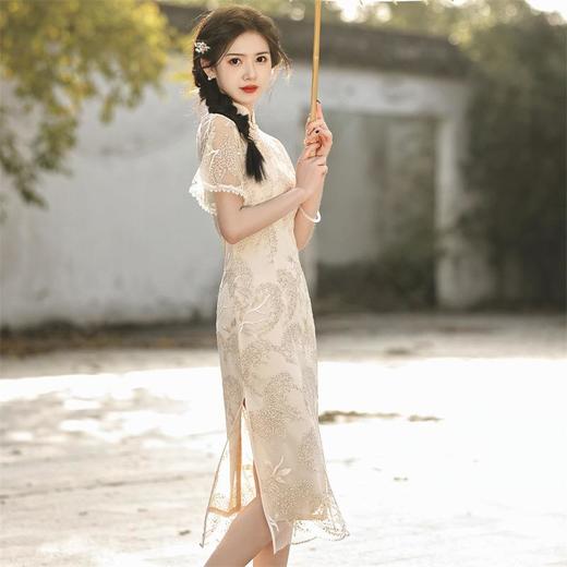 2023春夏款双层网纱刺绣中长款旗袍连衣裙清新文艺少女旗袍年轻款 商品图2