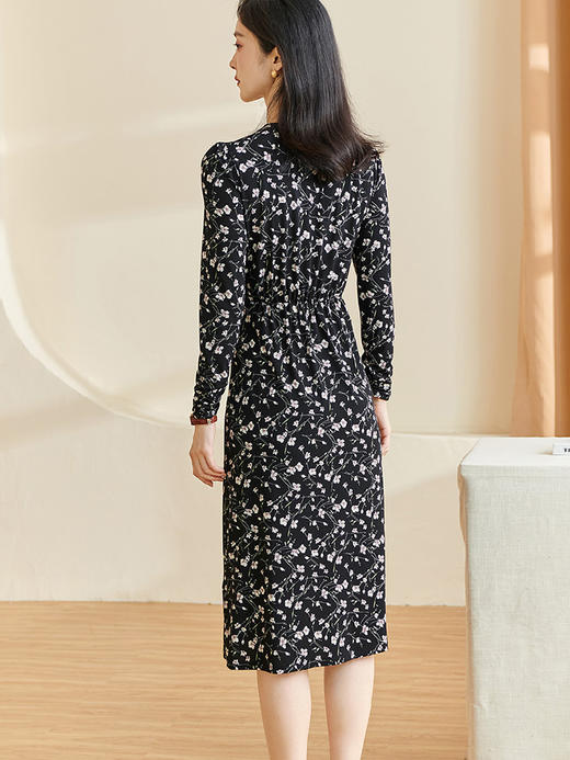 剩S/M 米思阳2025春季新款气质轻奢碎花连衣裙修身显瘦v领长袖裙子2399 商品图2