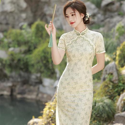 2023夏款圆襟钉珠复合蕾丝旗袍连衣裙少女清新改良古法旗袍年轻款 商品图3