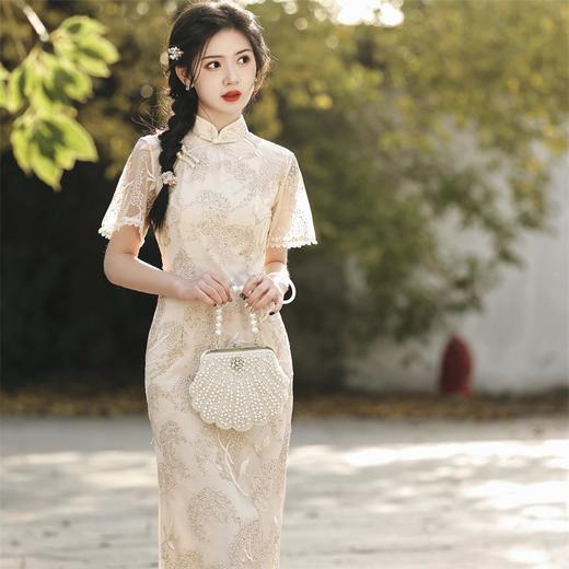 2023春夏款双层网纱刺绣中长款旗袍连衣裙清新文艺少女旗袍年轻款 商品图4