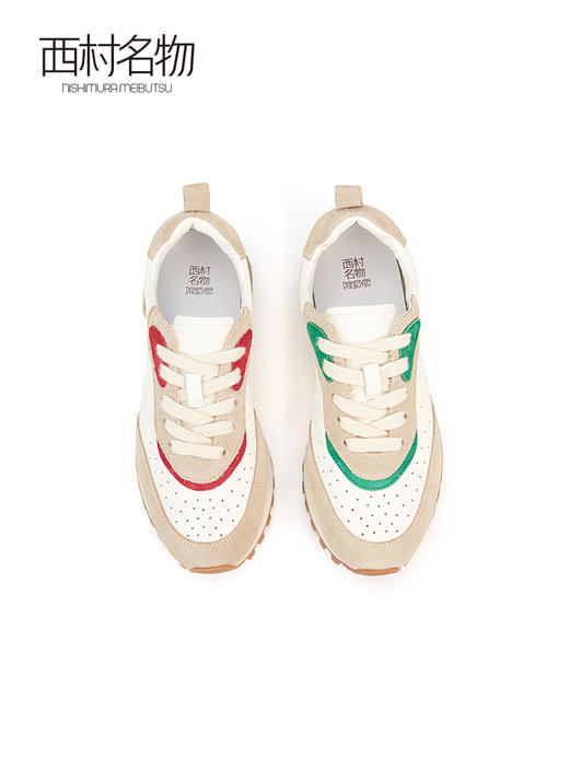 西村名物2023年秋季新款复古平底圆头运动鞋拼色潮流阿甘鞋X23CM34521 商品图2