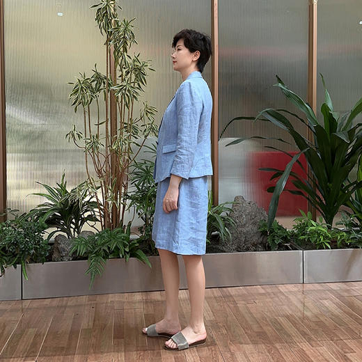 圣三利女装 新款环保亚麻翻领气质休闲西服外套SL2012110 商品图1