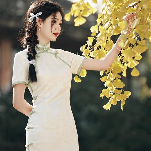 2023夏款双层宽边丝绸提花改良旗袍连衣裙清新文艺少女年轻款旗袍 商品图1