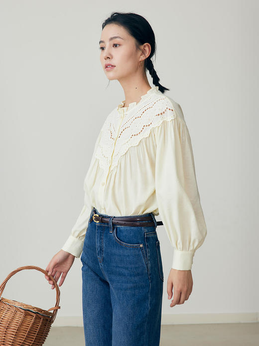 HeyDress蕾丝花边领衬衣女春秋法式复古宽松宫廷风长袖气质衬衣 商品图2