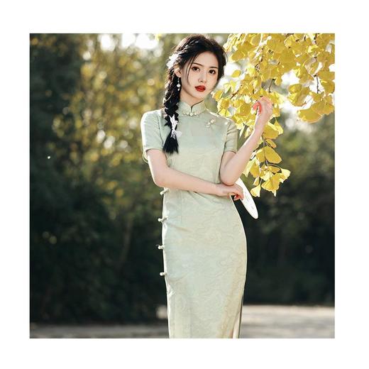 2023夏款双层宽边丝绸提花改良旗袍连衣裙清新文艺少女年轻款旗袍 商品图4