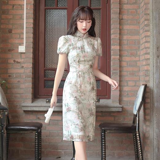 夏季新款雪纺旗袍少女款显瘦旗袍连衣裙改良立领修身旗袍裙 商品图2