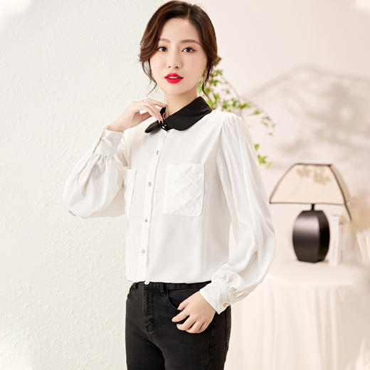 时尚百搭，春季新款休闲气质显瘦拼色翻领雪纺衬衫上衣女HR-JNNS2323-1 商品图1