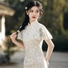 2023夏新款双层蕾丝飞飞袖旗袍连衣裙清新文艺改良旗袍少女年轻款 商品缩略图2