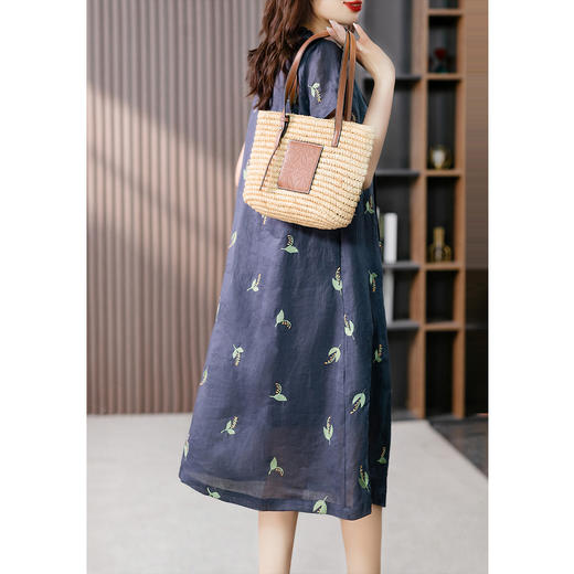 UG【定制10天】时尚碎花苎麻连衣裙女2023夏季新款韩版气质显瘦中长款裙子 商品图2