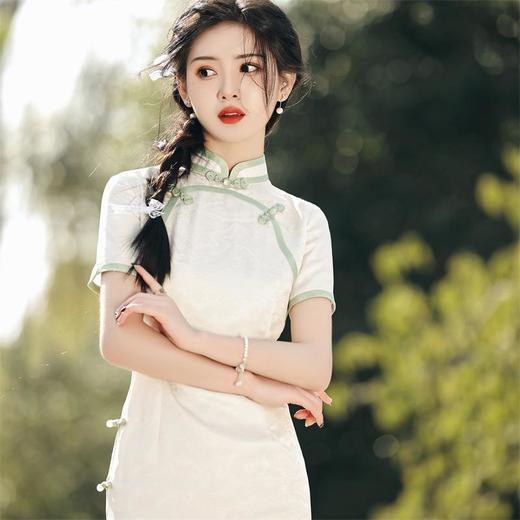 2023夏款双层宽边丝绸提花改良旗袍连衣裙清新文艺少女年轻款旗袍 商品图2