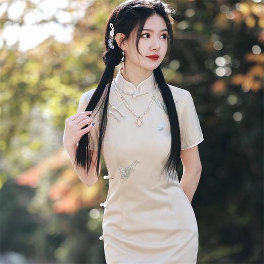 2023春夏新款短袖长款旗袍连衣裙 复古改良少女年轻款旗袍民国风 商品图3