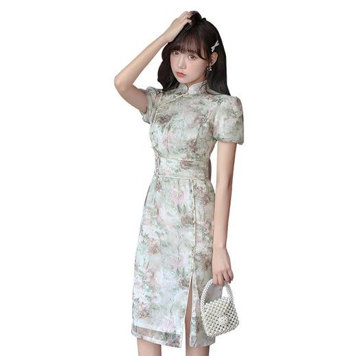 夏季新款雪纺旗袍少女款显瘦旗袍连衣裙改良立领修身旗袍裙 商品图4