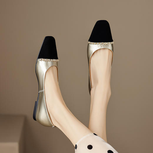 时尚小香风，平底拼色单鞋OFSM-XY6783 商品图0