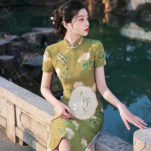 2023春夏款天丝棉中长款侧八扣旗袍连衣裙 复古改良年轻款仙女裙 商品图3