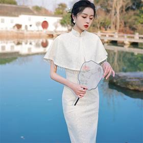 2023春夏款中长款披肩斗篷旗袍连衣裙清新文艺改良旗袍少女年轻款