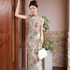 2023夏季新款仿苎麻中长款双层改良少女旗袍连衣裙 商品缩略图2