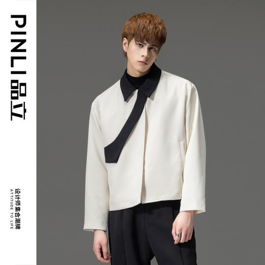 PINLI品立2023秋季新款男士撞色翻领夹克外套休闲短款设计感上衣B233104036 商品图4