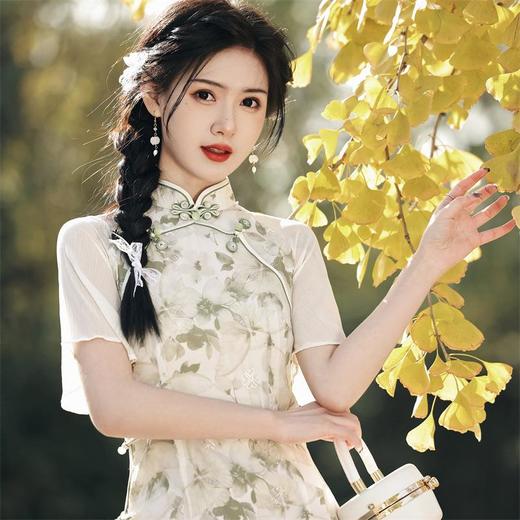 2023春夏新款雪纺双层飞飞袖旗袍连衣裙清新文艺民国风改良旗袍 商品图1