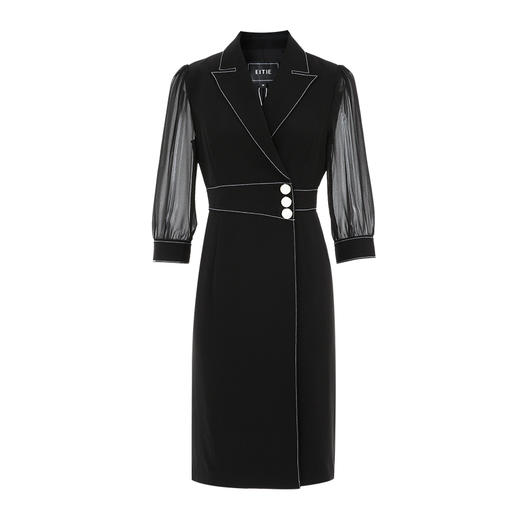 EITIE爱特爱气质高级通勤西装领收腰显瘦OL黑色连衣裙秋季新款C2307234 商品图5