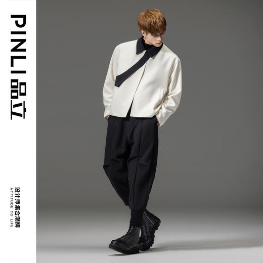 PINLI品立2023秋季新款男士撞色翻领夹克外套休闲短款设计感上衣B233104036 商品图1